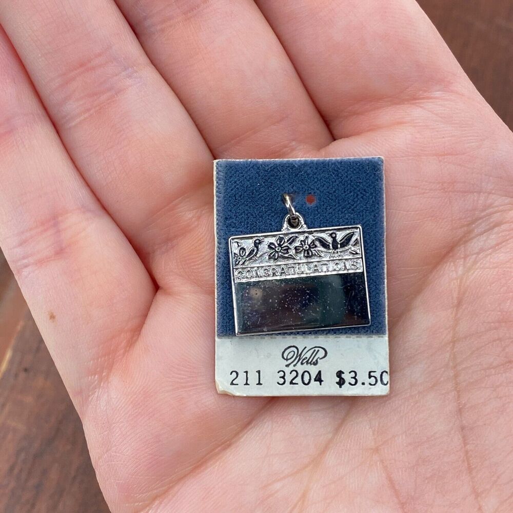 Vintage Wells 925 Sterling Silver "Congratulations" Blank Pendant Charm